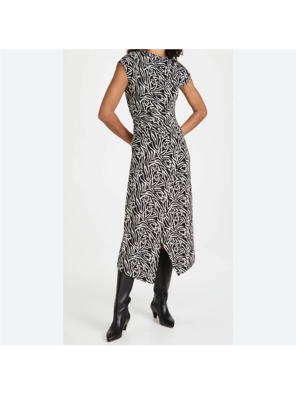 Rebecca Taylor Black & White Abstract Print Midi Dress